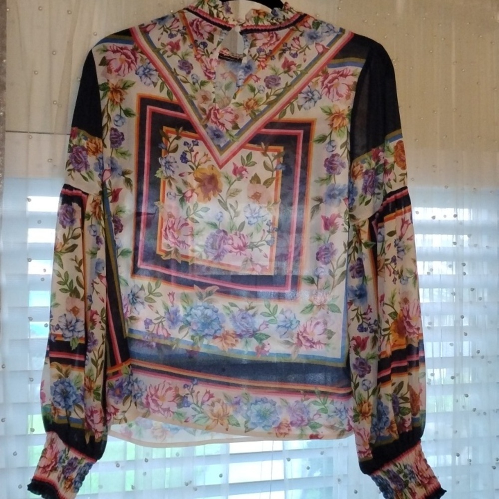 Jealous Tomato Woman's High Neck Floral Print Long Sleeve Blouse, Size: S - Picture 5 of 12